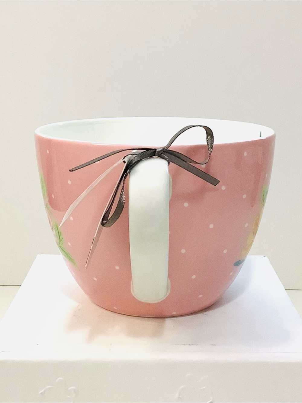 Fine Bone China The English Mug Co Pink Floral Rose Mug Blossoms Polka Dots NEW - Picture 3 of 8